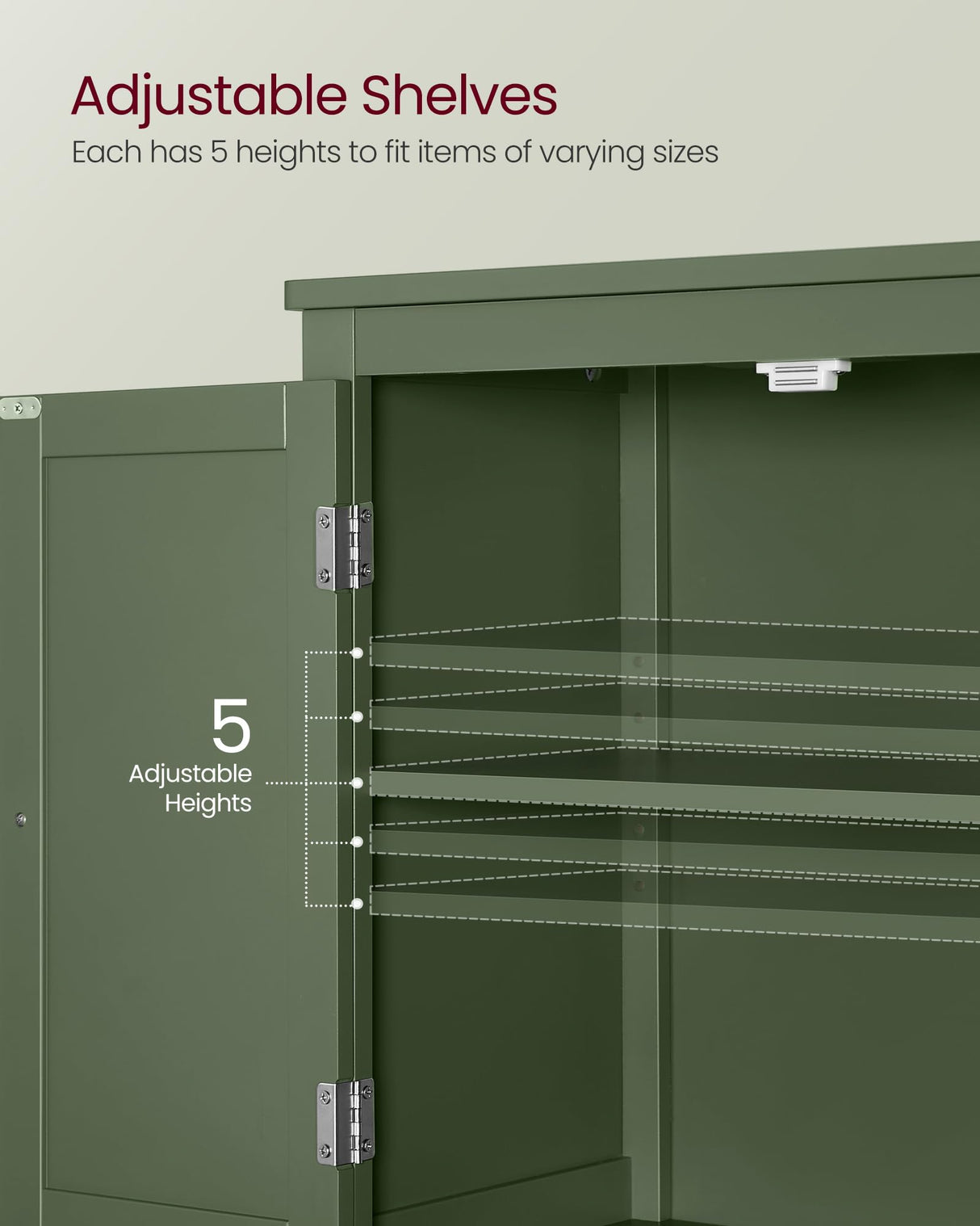 VASAGLE Floor Storage Cabinet, Freestanding Storage Unit with 4 Doors, Adjustable Shelves, 11.8 x 23.6 x 43.3 Inches, for Entryway, Bathroom, Forest Green UBBC552C01 VASAGLE