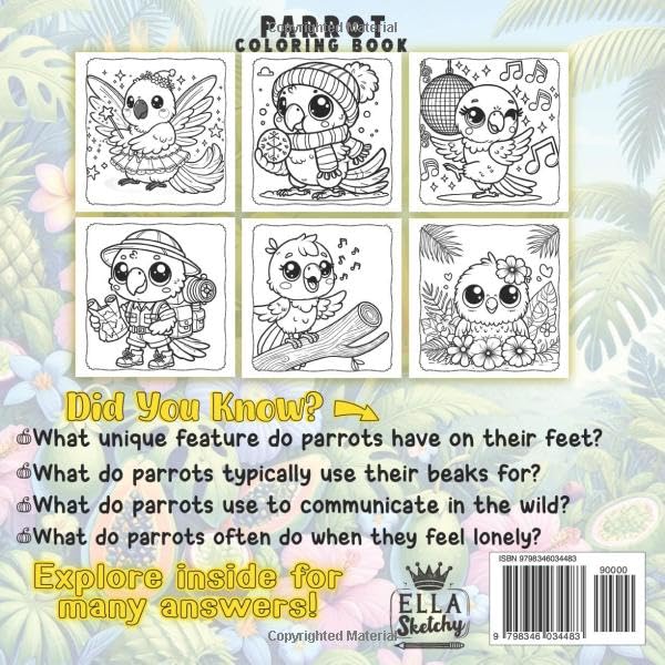 Parrot Coloring Book: Fun Facts, Educational Activities, and Tropical Birds to Color, Educational and Creative Parrot Activities for Young Learners Majosta