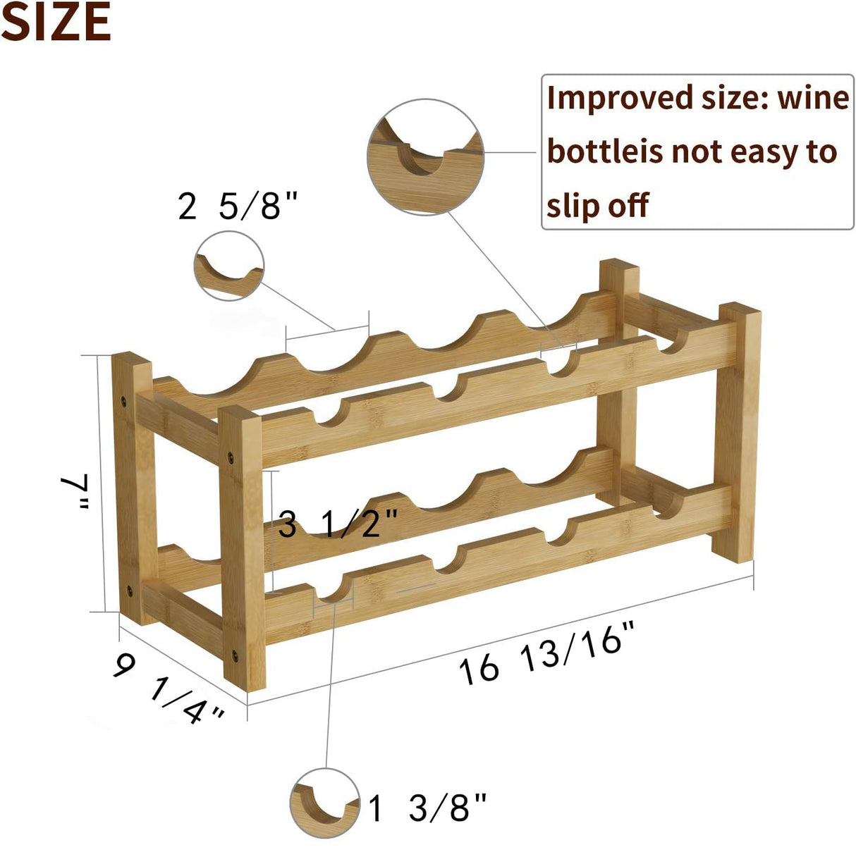BAMEOS Wine Rack Free Standing 8 Bottle 2 Tier Bamboo Wine Racks Countertop Cabinet Wine Holder Wine Storage Shelf for Kitchen, Bar, Pantry, Wine Cellar, Basement, Countertop (16.85 L x 9.25W x 7H) BAMEOS