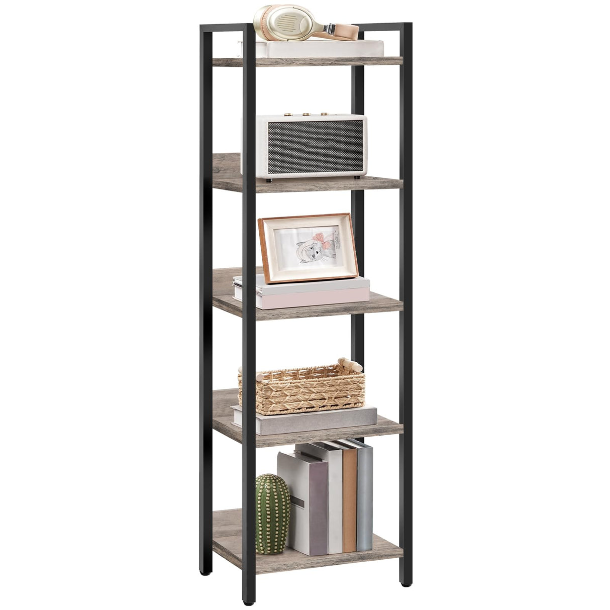 MAHANCRIS Bookshelf, 5-Tier Bookcase, Standing Book Shelf for Small Space, Storage Shelf Organizer, for Living Room, Bedroom, Study, Balcony, Greige and Black BKHG5501 MAHANCRIS