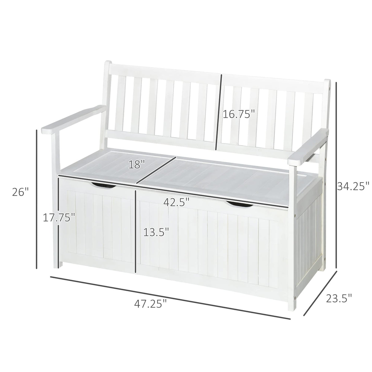 Outsunny 41 Gallon White Wooden Outdoor Storage Bench with Waterproof Lining and 2-Seat Capacity Outsunny