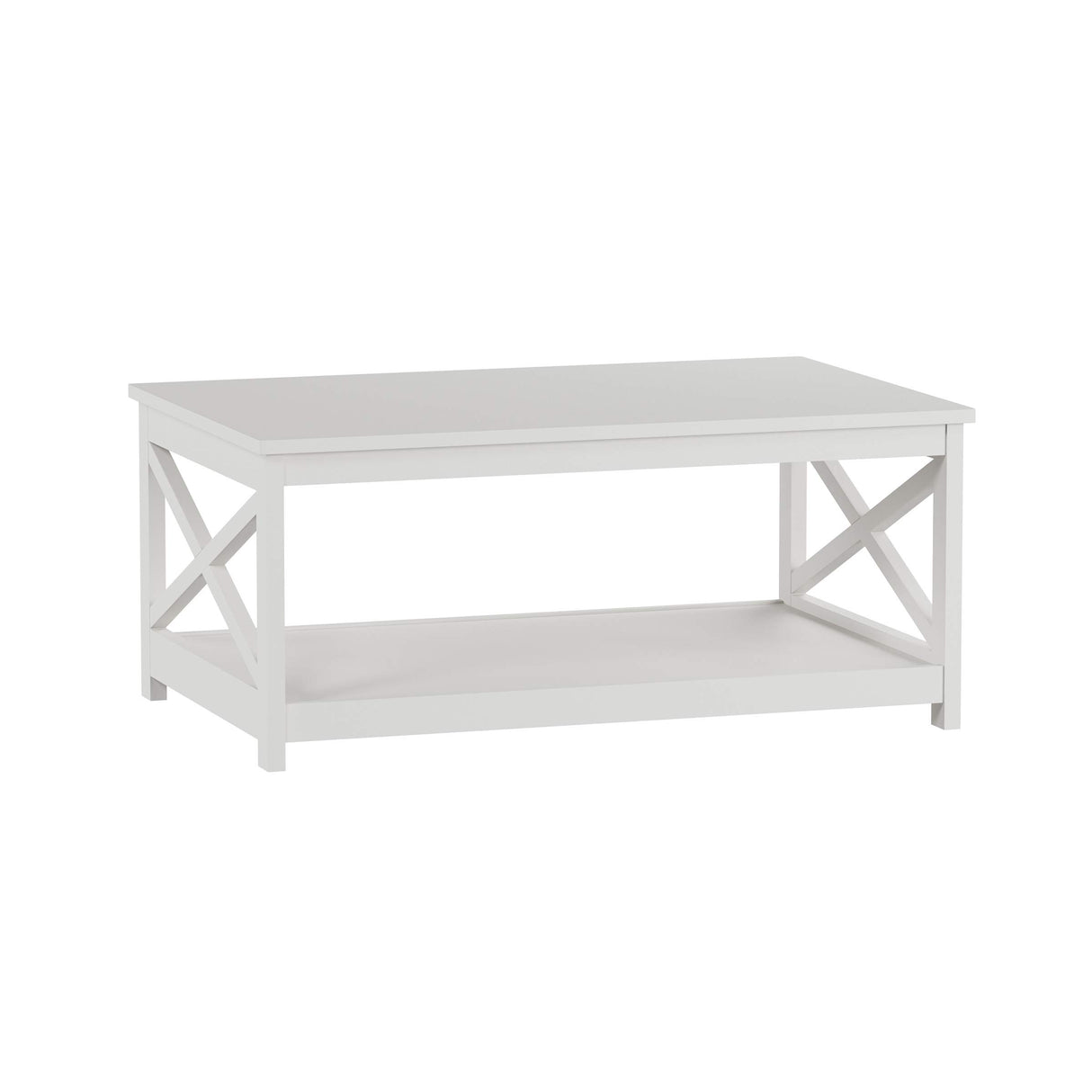 Coffee Table - 2-Tiered Wood Sofa Table - Low Profile and X-Leg Design Living Room Furniture for Storage, Display, or TV Stand by Lavish Home (White) Lavish Home
