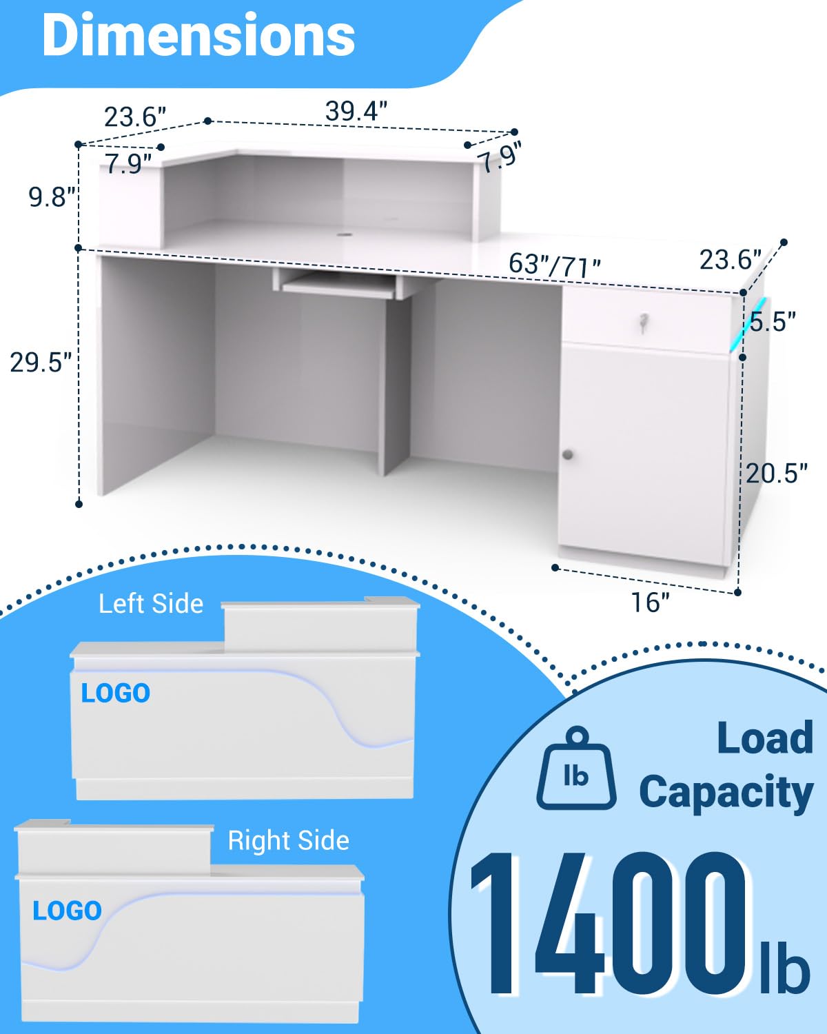 Gguileb Reception Desk with Counter, Solid Wood Modern Front Desk Reception Counter, Retail Checkout Counter for Office, Salon, Lobby, Checkout Gguileb