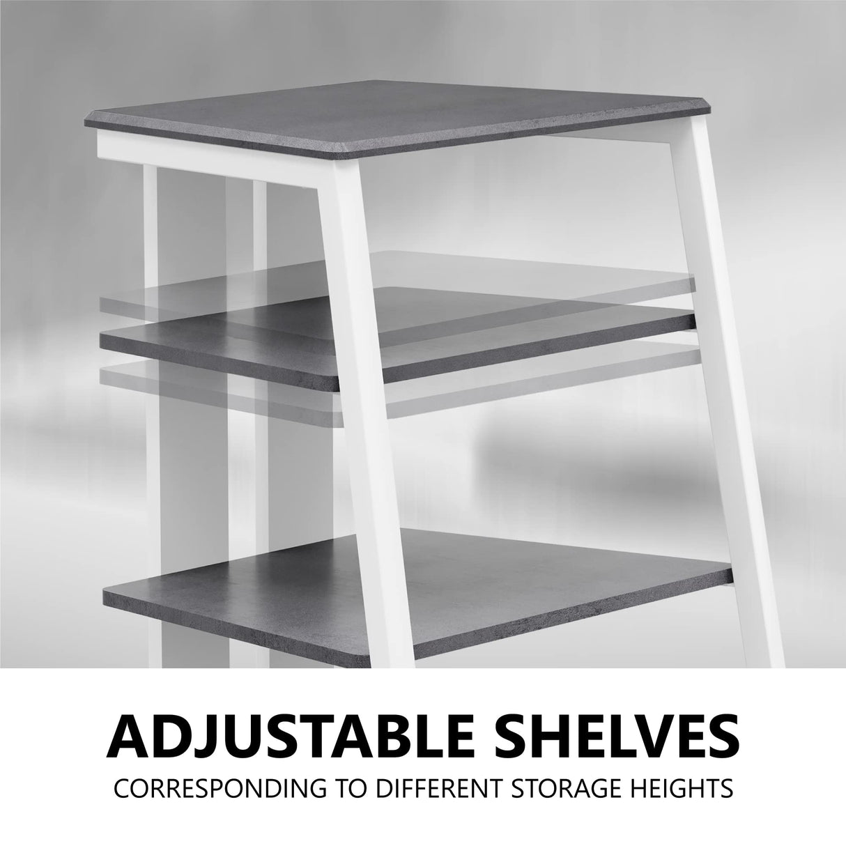 FITUEYES DESIGN 4-Tier AV Media Stand Corner Shelf Stand Wooden Corner Shelves Component Cabinet Stereo Rack Audio Tower with Height Adjustable Wooden Shelves for/Apple Tv/Xbox One/ps4 (Grey) FITUEYES