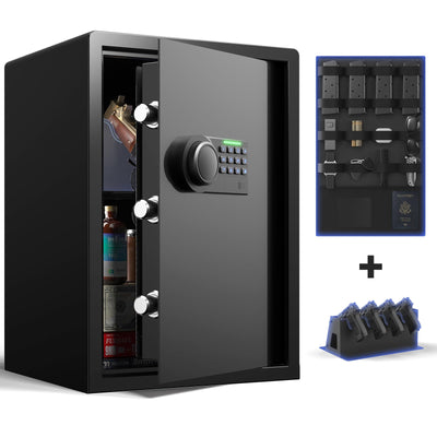 Grimtron Gun Safe for Handgun - (2.03 cu. ft.) Include 【Gun Organizer & Gun Rack】 Silent Mode, Backlit Keypad, and LED Light Safe Box Anti-Rust, Anti-Theft, Anti-Pry