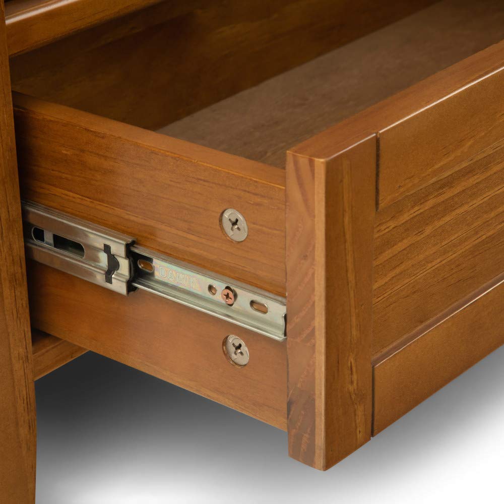 SIMPLIHOME Warm Shaker SOLID WOOD 60 inch Wide Wide Console Sofa Entryway Table in Light Golden Brown with Storage, 4 Drawers and 1 Shelf, for the Living Room, Entryway and Bedroom SIMPLIHOME