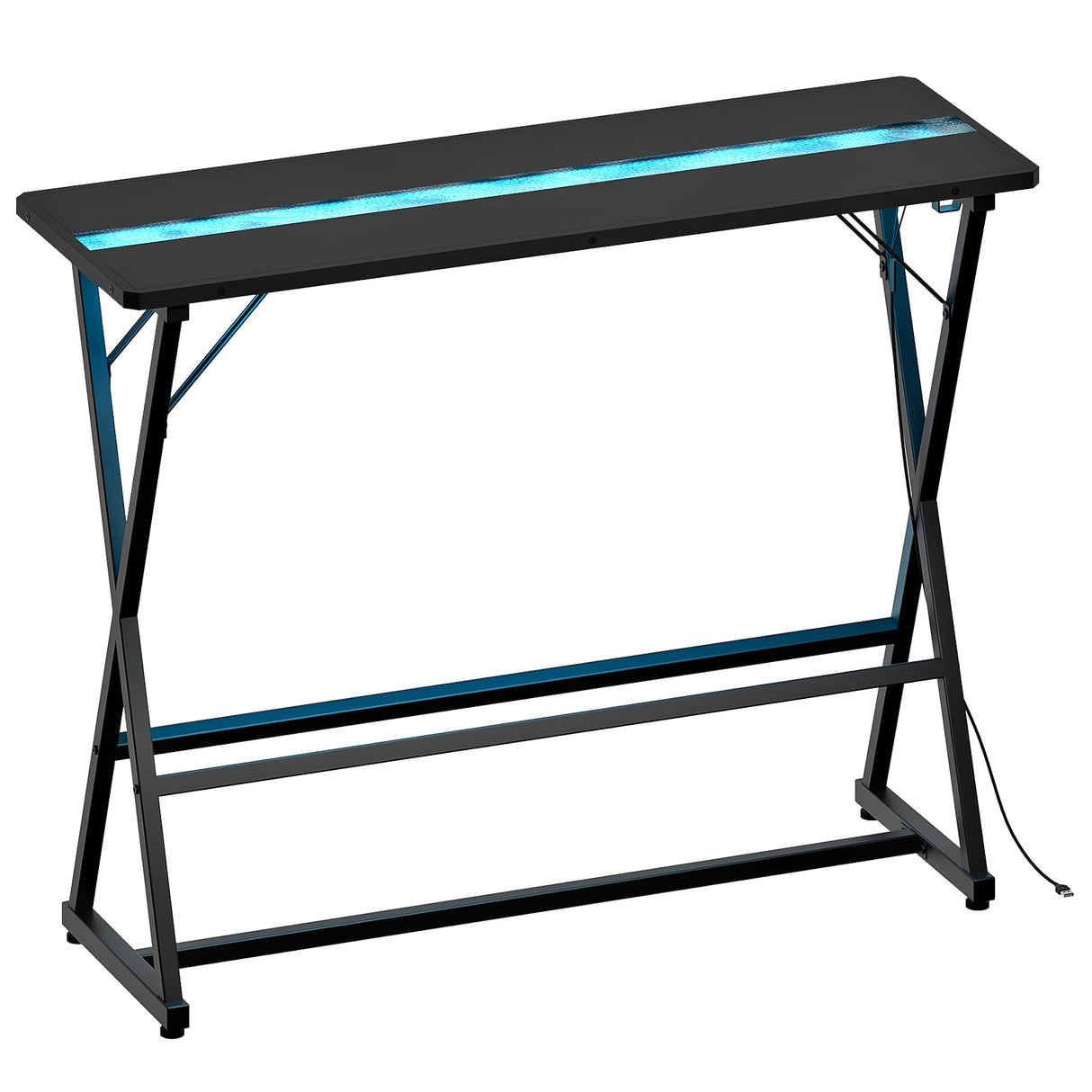 HOOBRO Bar Table,47.1" Rectangular Pub Table,Tall Counter Bar Height Table with LED Light and Glass Decoration, Modern Dining Table Footrests, for Dining Room, Pub, Tavern, Black BB68DBT01 HOOBRO