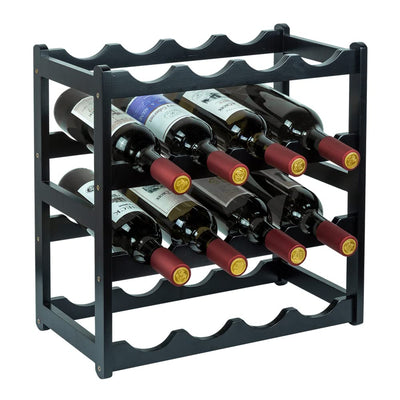 Homevany Bamboo Wine Rack, Sturdy and Durable Wine Storage Cabinet Shelf, Wine Racks Countertop for Pantry - 4 Tiers 16 Bottle Wine Rack Black