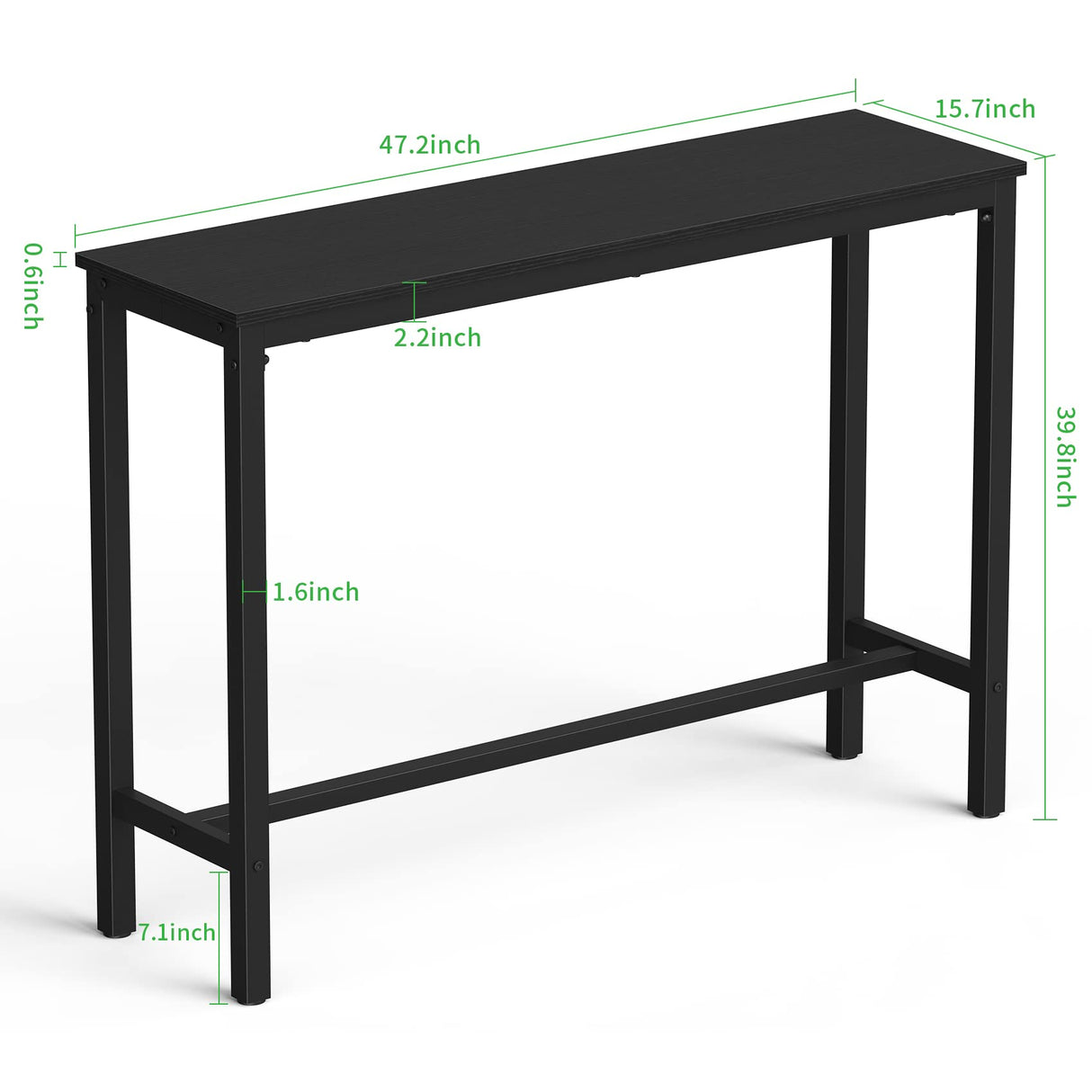 Mr IRONSTONE Bar Table, 47" Pub High Top Rectangular Height Sofa Console Dining Coffee Table, for Narrow Space, Living Room, Sturdy Metal Frame, Easy to Set Up, Black Mr IRONSTONE