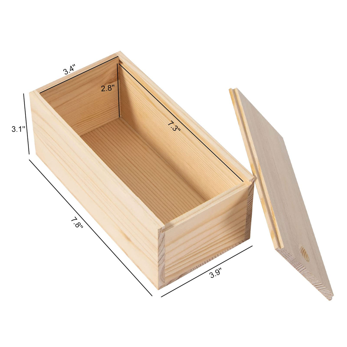 Useekoo Unfinished Wooden Storage Box with Sliding Lid, 7.8'' x 3.9'' x 3.1'' Keepsake Box, Rustic Wood Gift Boxes for Art Hobbies, DIY Lovers, Desk Organizers and Christmas Decorations Useekoo