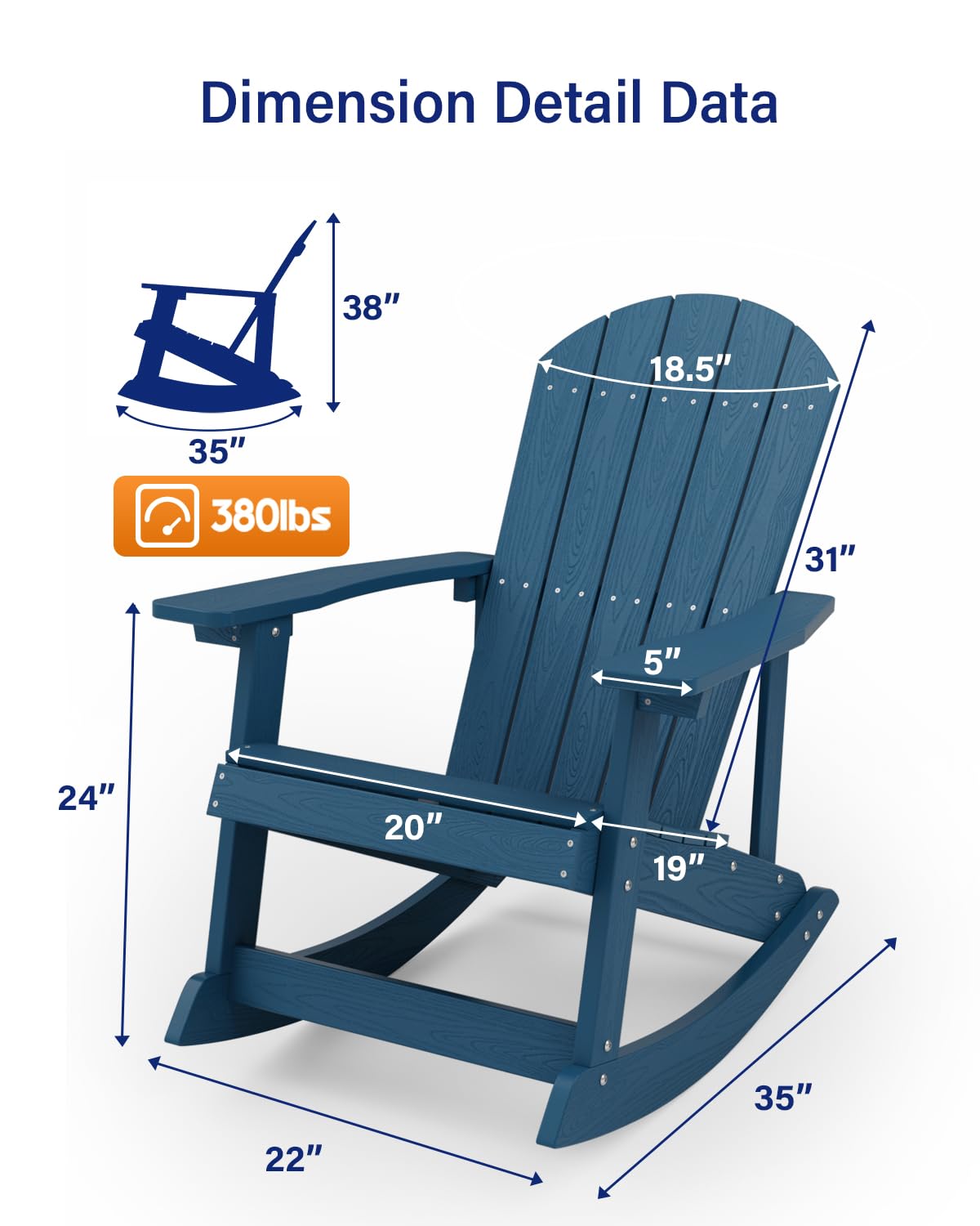 YEFU Outdoor Rocking Chair,Adirondack Rocking Chair,Patio Rocker Chair with Wide Back,Oversized Rocker Chair Look Like Real Wood, for Lawn, Porch, Backyard, Indoor and Garden(Navy Blue) YEFU