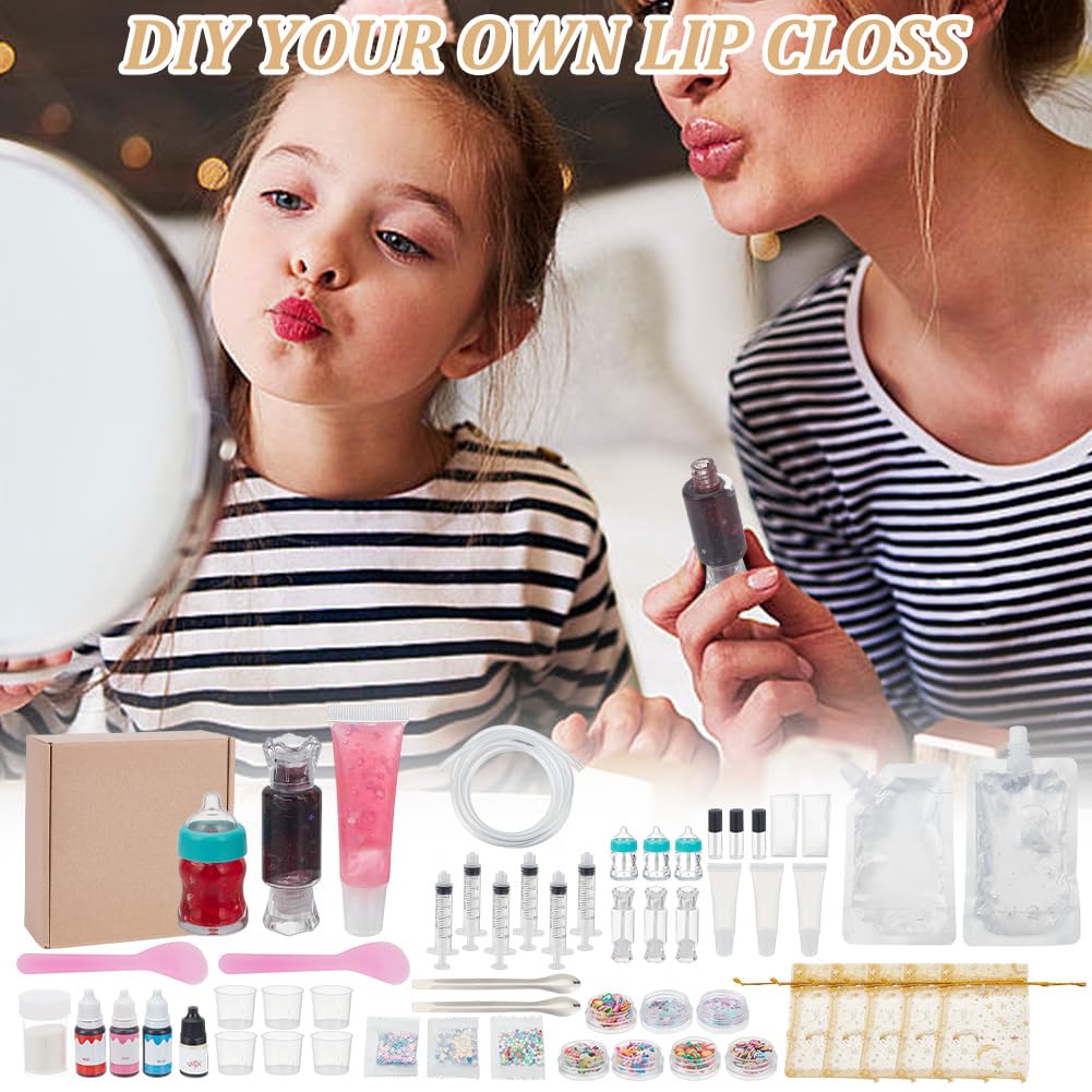 WEBEEDY DIY Lip Gloss Making Kit for Adults,55 Pcs Moisturizing Lip Glaze Handmade Set to Make Your Own Lips Gloss,Fun Makeup Kits for Beginners Women DIY Makeup Supplies Set Gift WEBEEDY