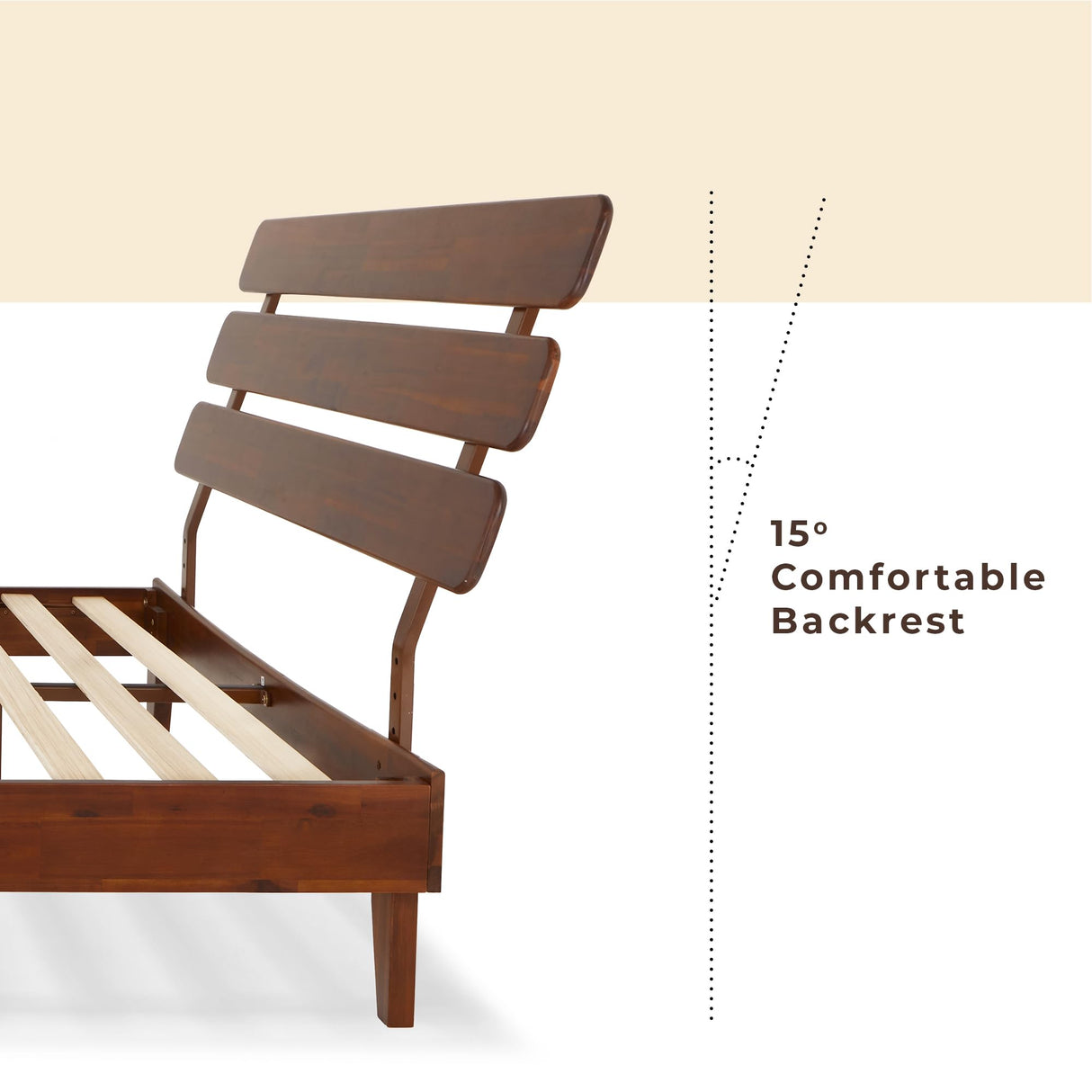 Bme Caden 15 Inch Adjustable Headboard Bed Frame - Mid Century Acacia Wood - No Box Spring Required - Dark Chocolate - Queen Size Bme