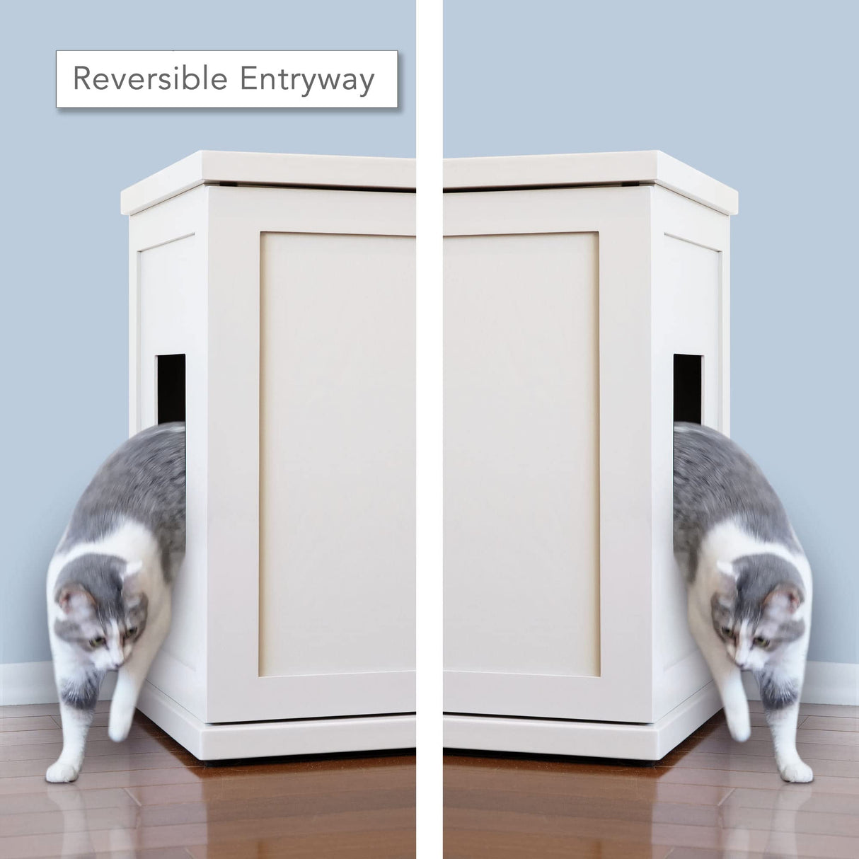 The Refined Feline Cat Litter Box Enclosure Cabinet, Modern, White, Tapered Feet, XLarge, Hidden Litter Cat Furniture with Drawer THE REFINED FELINE