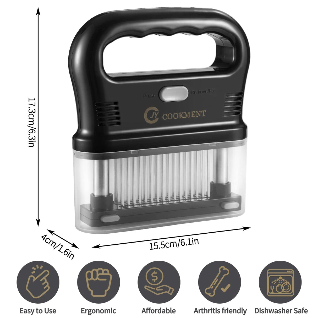 JY COOKMENT Meat Tenderizer Tool with 48 Stainless Steel Ultra Sharp Needle Blades, Detachable Kitchen Cooking Tool Best For Tenderizing, BBQ, Marinade JY COOKMENT