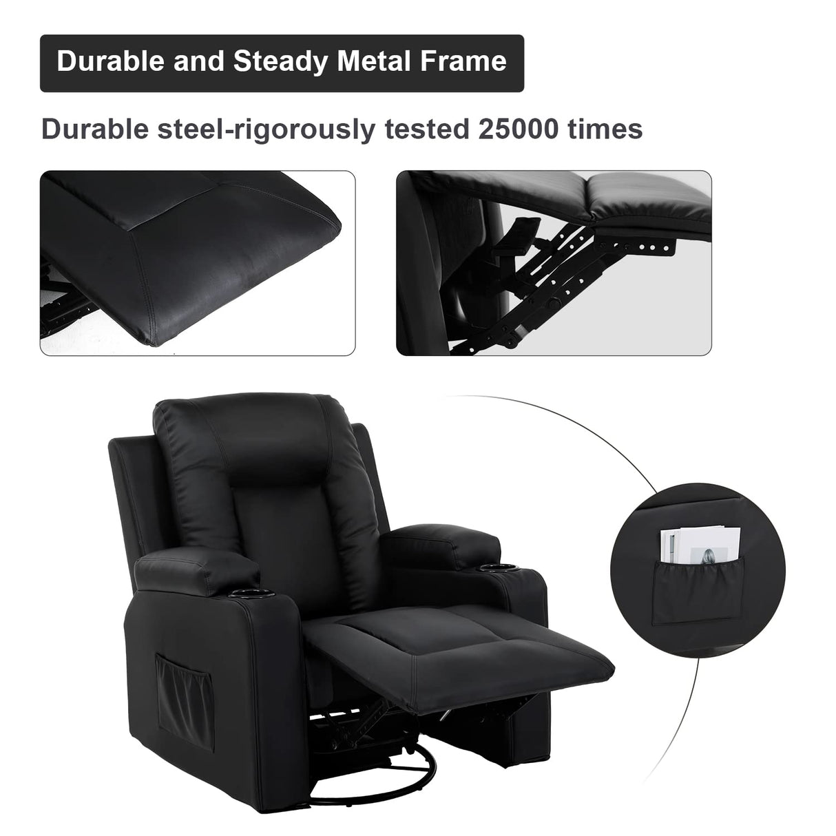 COMHOMA Recliner Chair Set, Leather Recliner Living Room Furniture Sets, Recliner Sofa Loveseat (Black,Living Room Set 3+2+1) COMHOMA