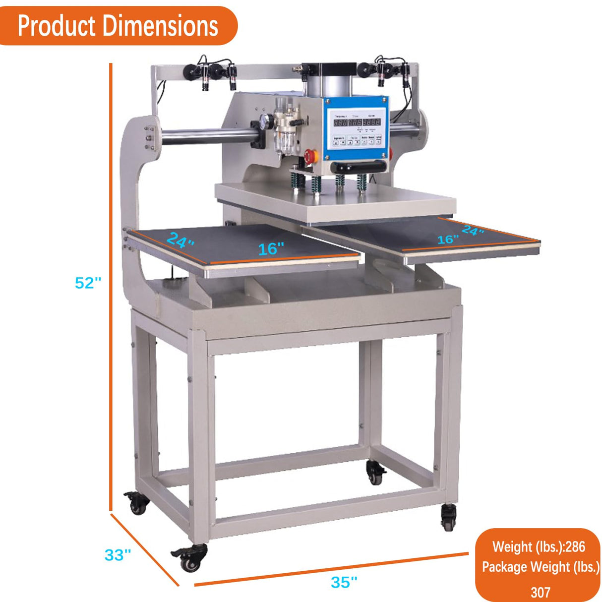 RENDGO 16x24 Large Format Pneumatic Sliding Dual-Platen Heat Press Machine with Infrared Positioning and Built-in Air Compressor,110V RENDGO