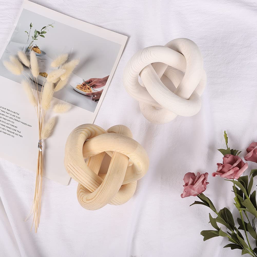 Wood Knot Chain Link Decor - 3 Link Boho Wooden Hand Carved Decorative Wooden Links Knots for Coffee Table Entryway Modern Farmhouse Shelf Decoration DEERWIN