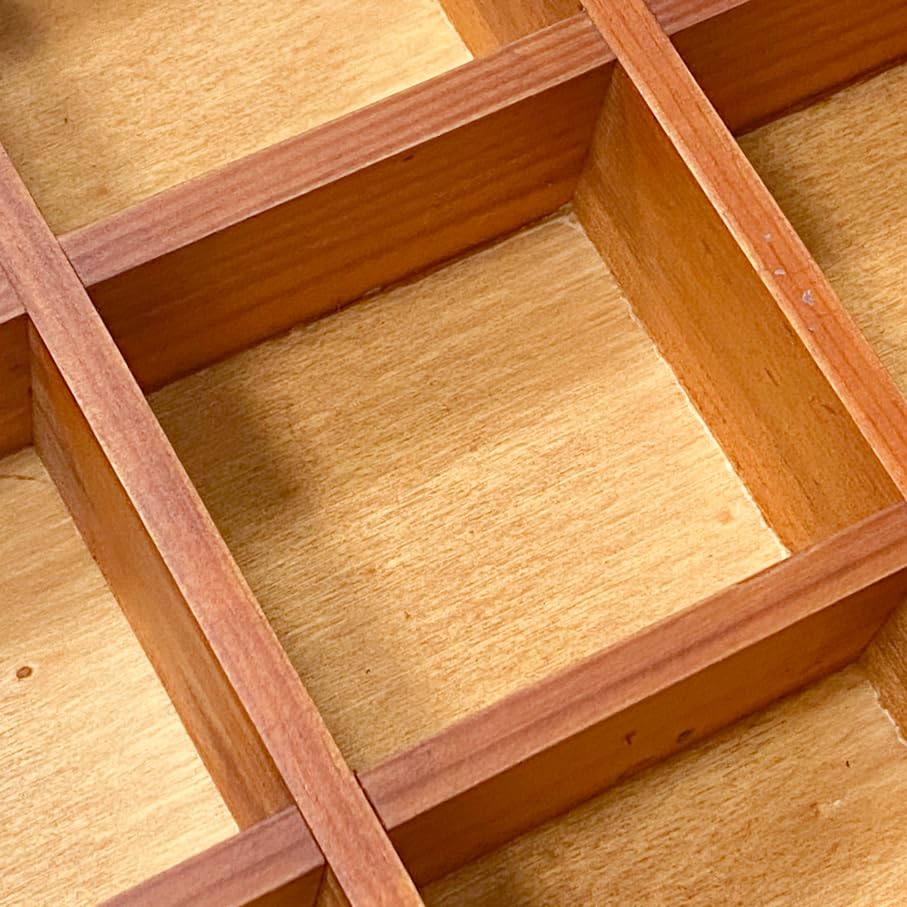 2 Pack Wooden Sorting Tray Grid Display Wood Divided Organizer Brown Finished Section Box (12 Compartments,12.9 x 9.1 x 1.55 Inch Each Tray) Cregugua