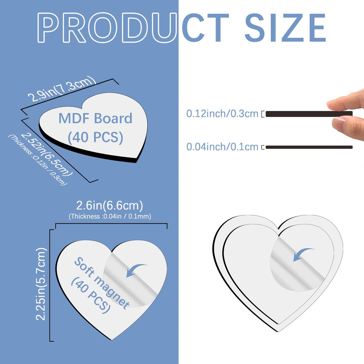 80PCS Sublimation Magnet Blanks Hearts Bulk Produnts 40 Pcs Sublimation Blanks and 40Pcs Soft Magnetic for Kitchen Personalized Sublimation Refrigerator Fridge Magnets Blank Set for DIY Craft LaiHiulaan