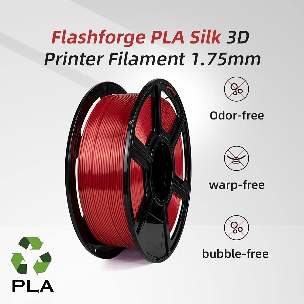 Flashforge 3D Printer Filament Silk PLA 1.75mm 1kg Spool-Dimensional Accuracy +/- 0.02mm (Red) FLASHFORGE