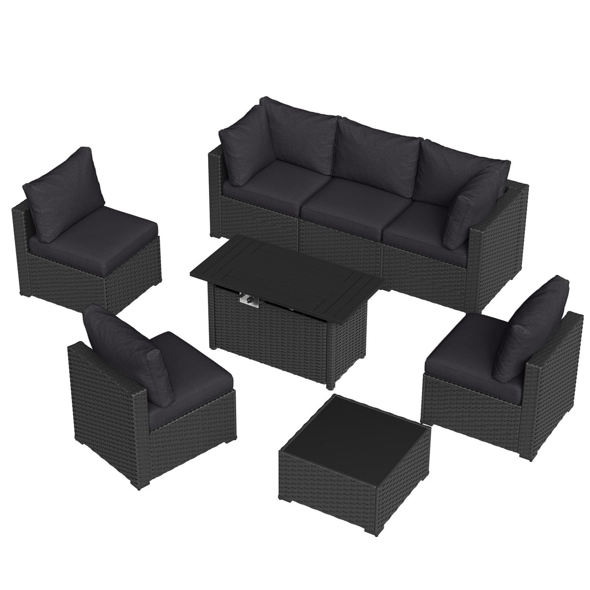 Aoxun 8 Piece Patio Furniture Set with 44” Fire Pit Table Wicker Rattan Patio Sectional Sofa Set Outdoor Seating Furniture with Thickened Cushion, Black Aoxun