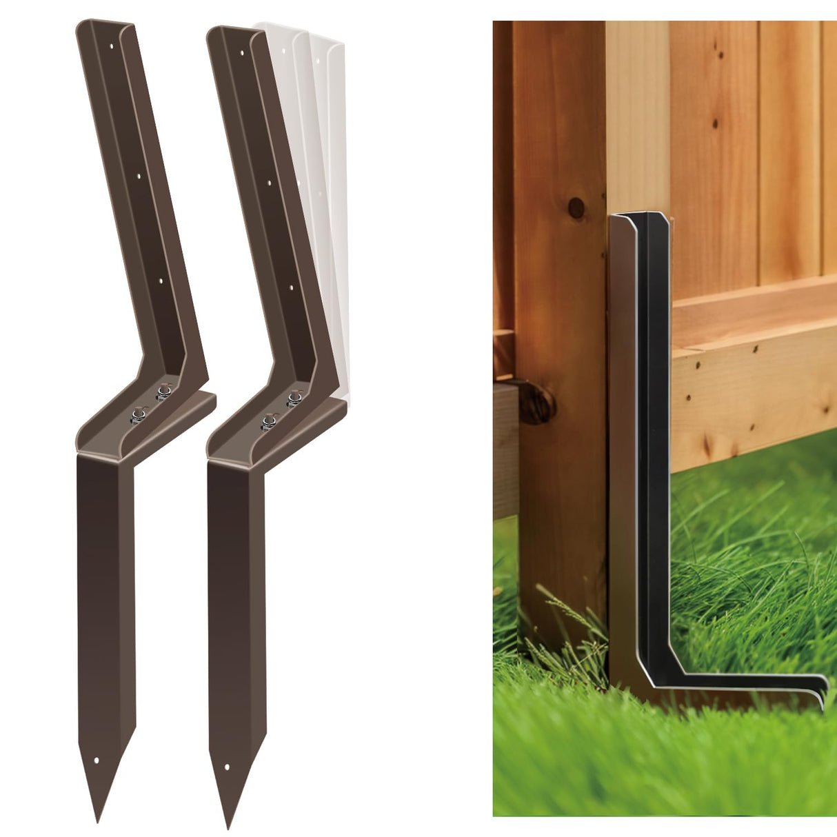 K.D STONEDGE Fence Post Anchor Repair Kit Wooden Rotten Broken Leaning Support Brackets Qucik Easy Fix Unique Adjustable Design, 2 Sets K.D STONEDGE