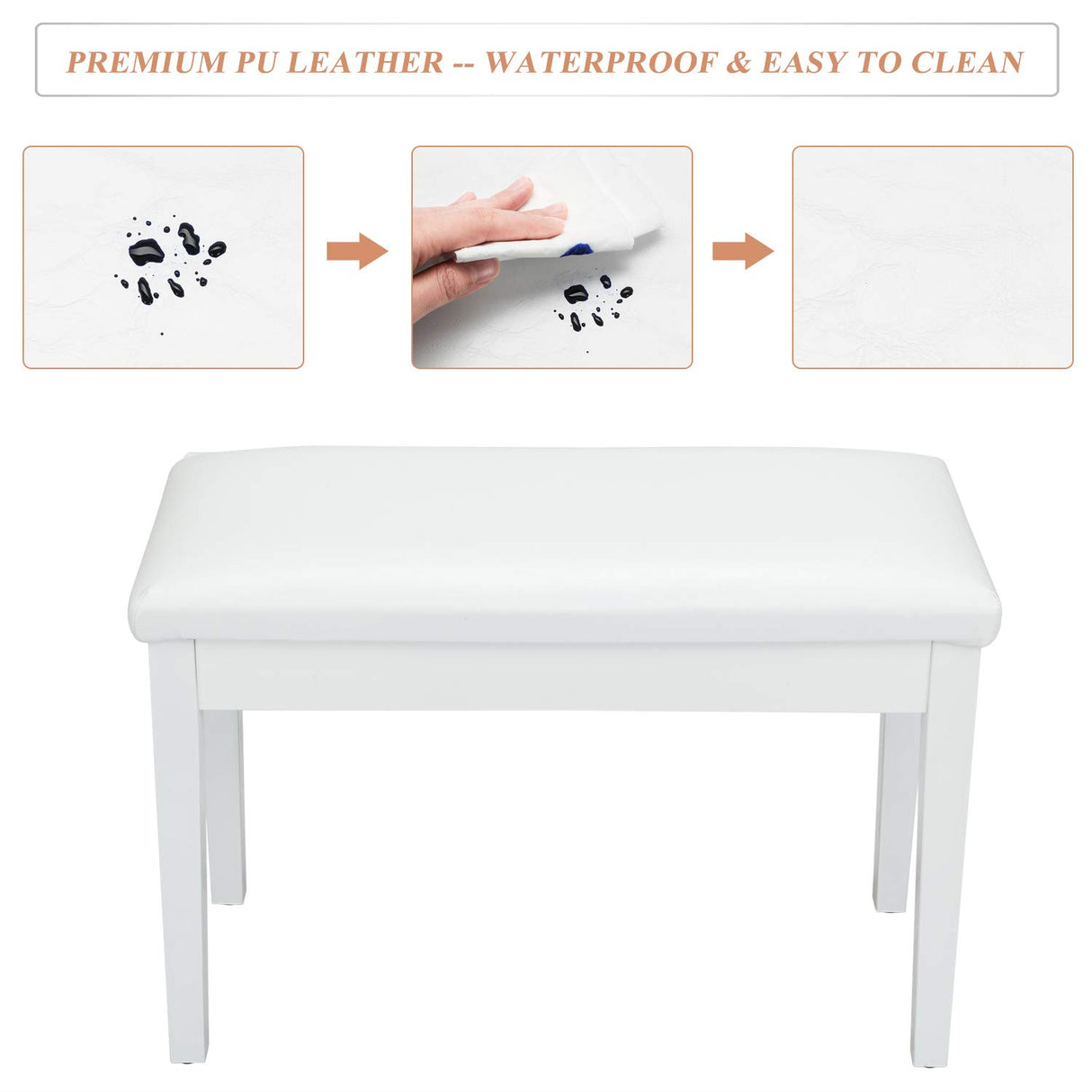 Bonnlo White Duet Piano Bench Wooden Keyboard Bench with Storage and Padded Cushion Bonnlo