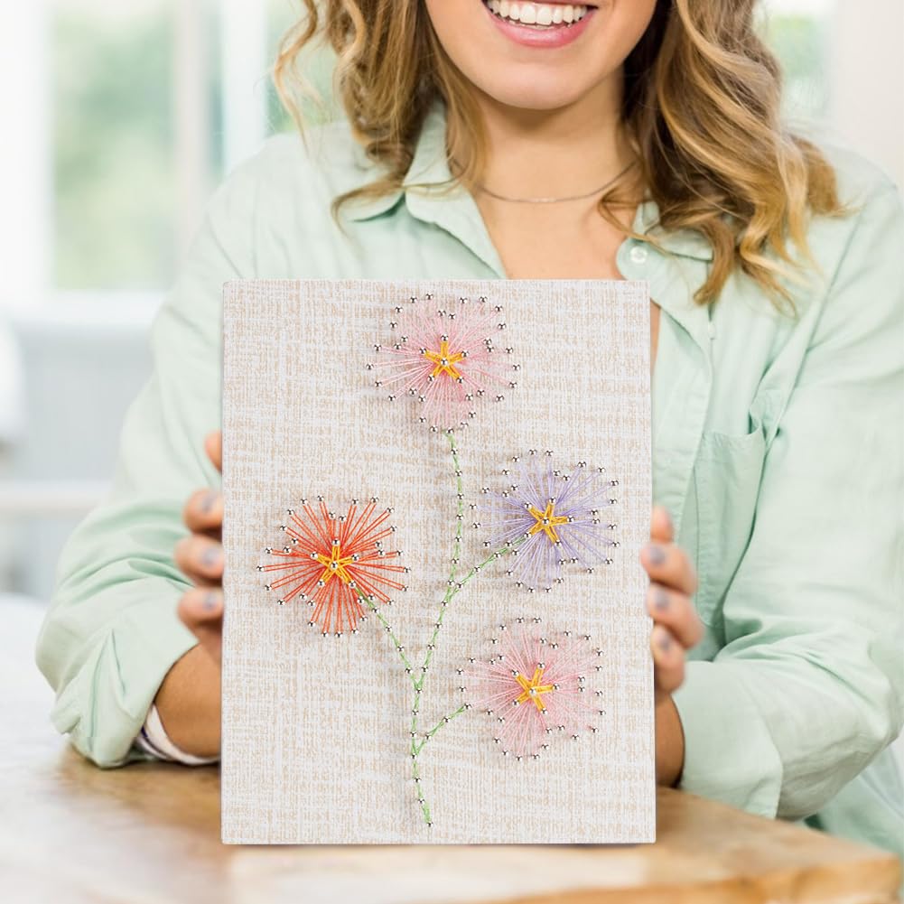 WEBEEDY DIY Daisy String Art Kit for Adults Beginners, Plumeria Flowers Nail String Craft Kit, Include All Accessories Creative Craft Kits Home Wall Decorations Unique Gift for Wedding WEBEEDY