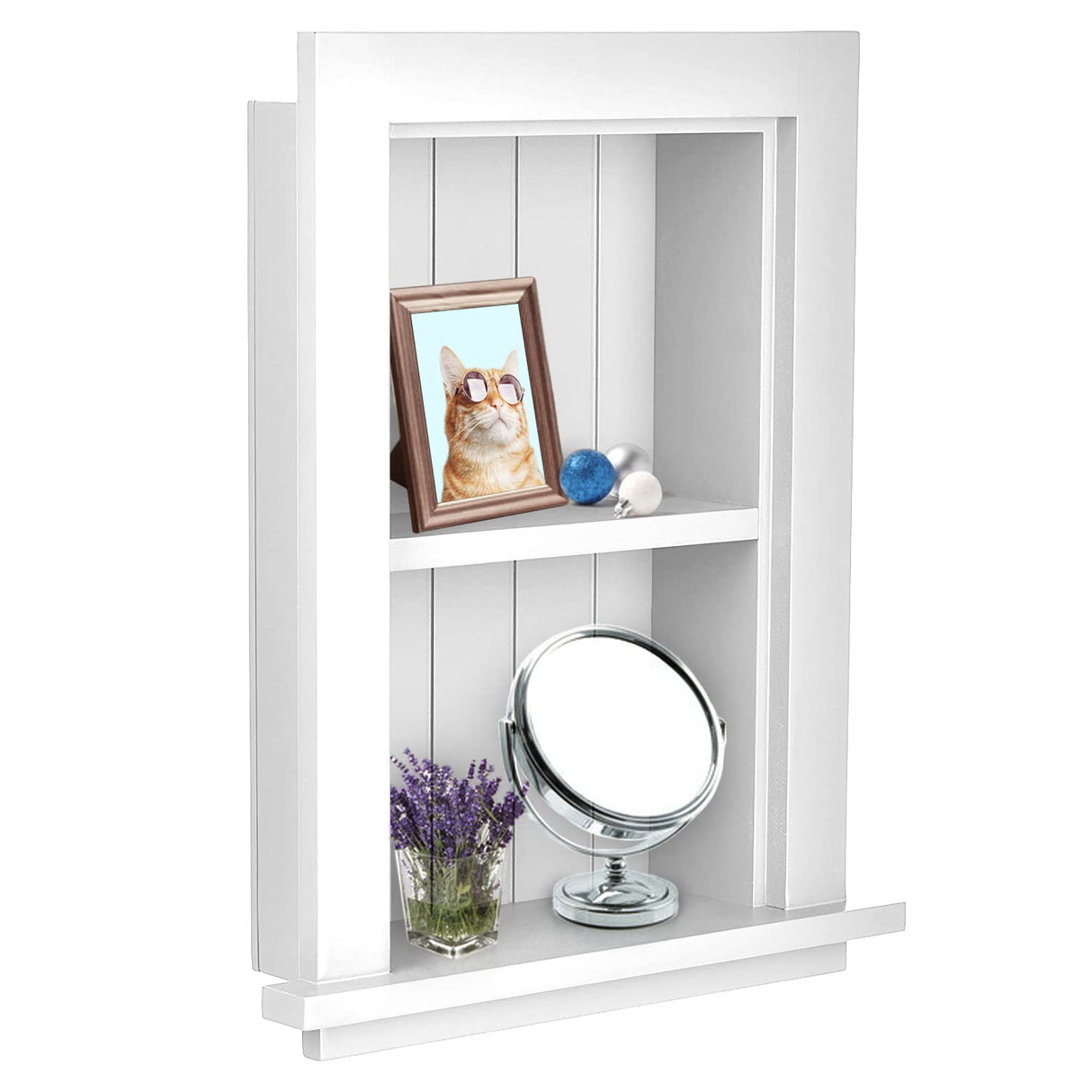 AdirHome Recessed Wall Mount Storage Cabinet – Sturdy Fully Assembled Wooden Utility Storage Shelf – Ideal for Home Kitchen, Bathroom, Laundry, Medicine Cabinet (White) AdirHome