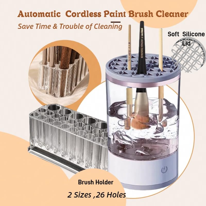 Babluble Electric Paint Brush Cleaner, Rinse Cup, Brush Rinser for Painting, Brush Cleaning Washer Rinser for Acrylic, Watercolor Painting, Makeup Brush Cleaner,Brush Holder (1, White) Babluble