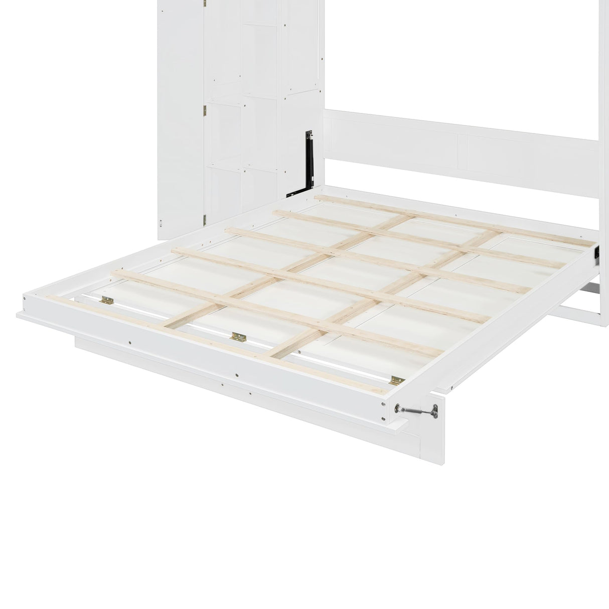 Merax Queen Murphy Bed with Wardrobe, Murphy Bed Cabinet Queen with Storage Shelves and LED Lights, No Box Spring Needed, White Merax