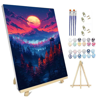 hyzsj Paint by Number for Adults Framed Canvas, DIY Moon Mountain Arts and Crafts for Adults Beginner with Wooden Easel, Paint Brushes, Acrylic Paint Set for Home Wall Decor(11.8x15.7inch