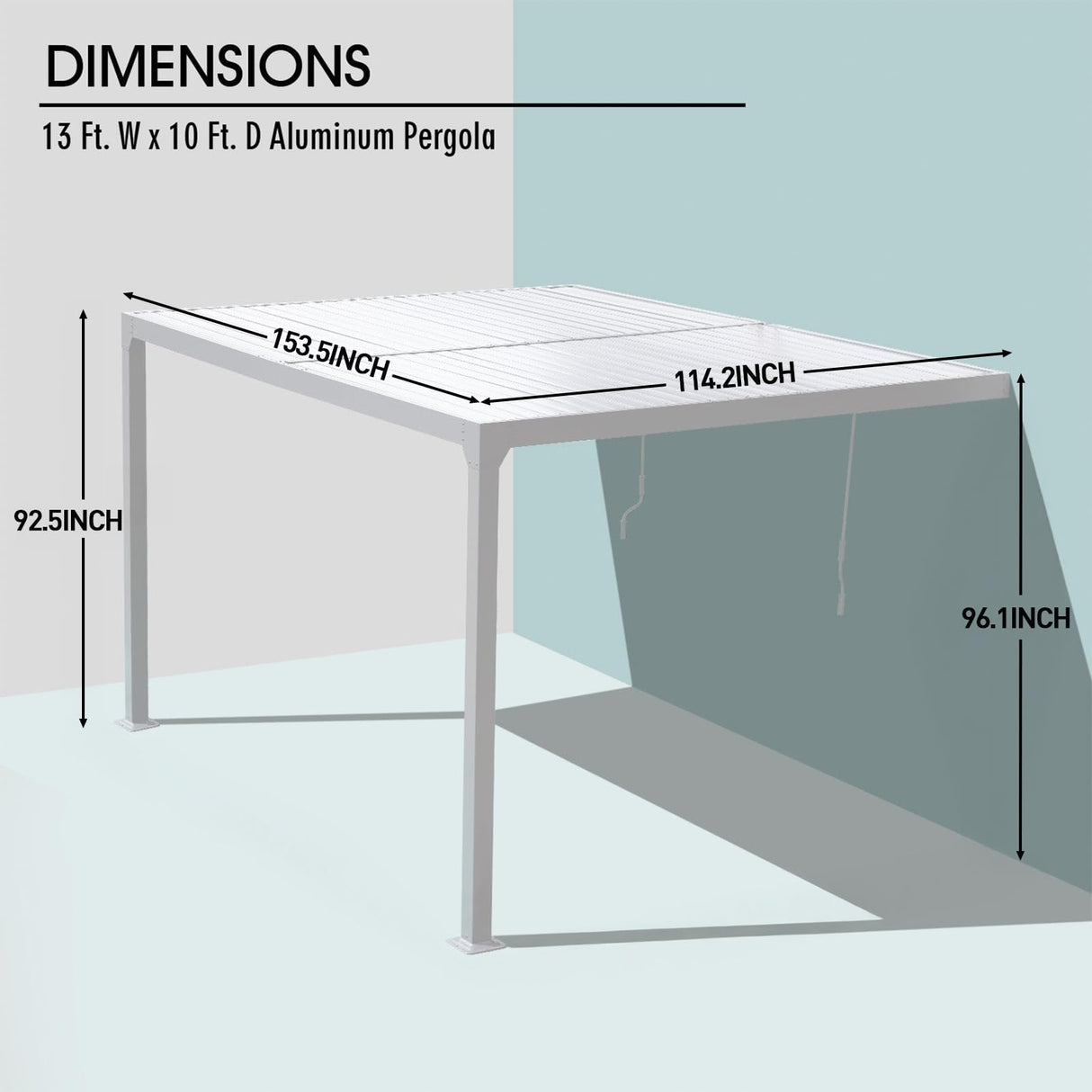 BPS 13 x 10 ft. Outdoor Aluminum Wall Mounted Louvered Pergola Waterproof Gazebo Sun Shade Shelter with 2 Adjustable Rainproof Panels for Patio, Garden, Backyard Lawn & Garden - White BPS