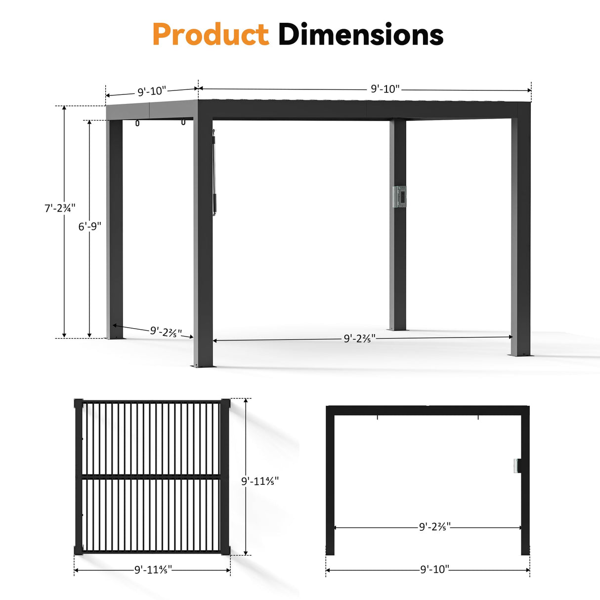 Modern Shade Aurora Louvered Pergola 10'x10' with USB Charging Port Deck, Outdoor Pergola with Adjustable Waterproof Roof & Integrated Drainage, Reinforced Frame for Patio Deck, Easy Assembly, Black Modern Shade Outdoor Living Spaces