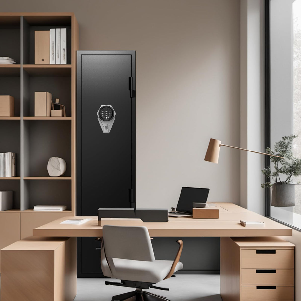 Marcree Gun Safe for Home Rifle and Pistols, Quick Access Biometric Rifle Safe with Dual Alarm & Mute Mode, Gun Cabinets for Rifles and Shotguns, Rifle Safe with 2 Movable Gun Racks, Pistol Pockets Marcree