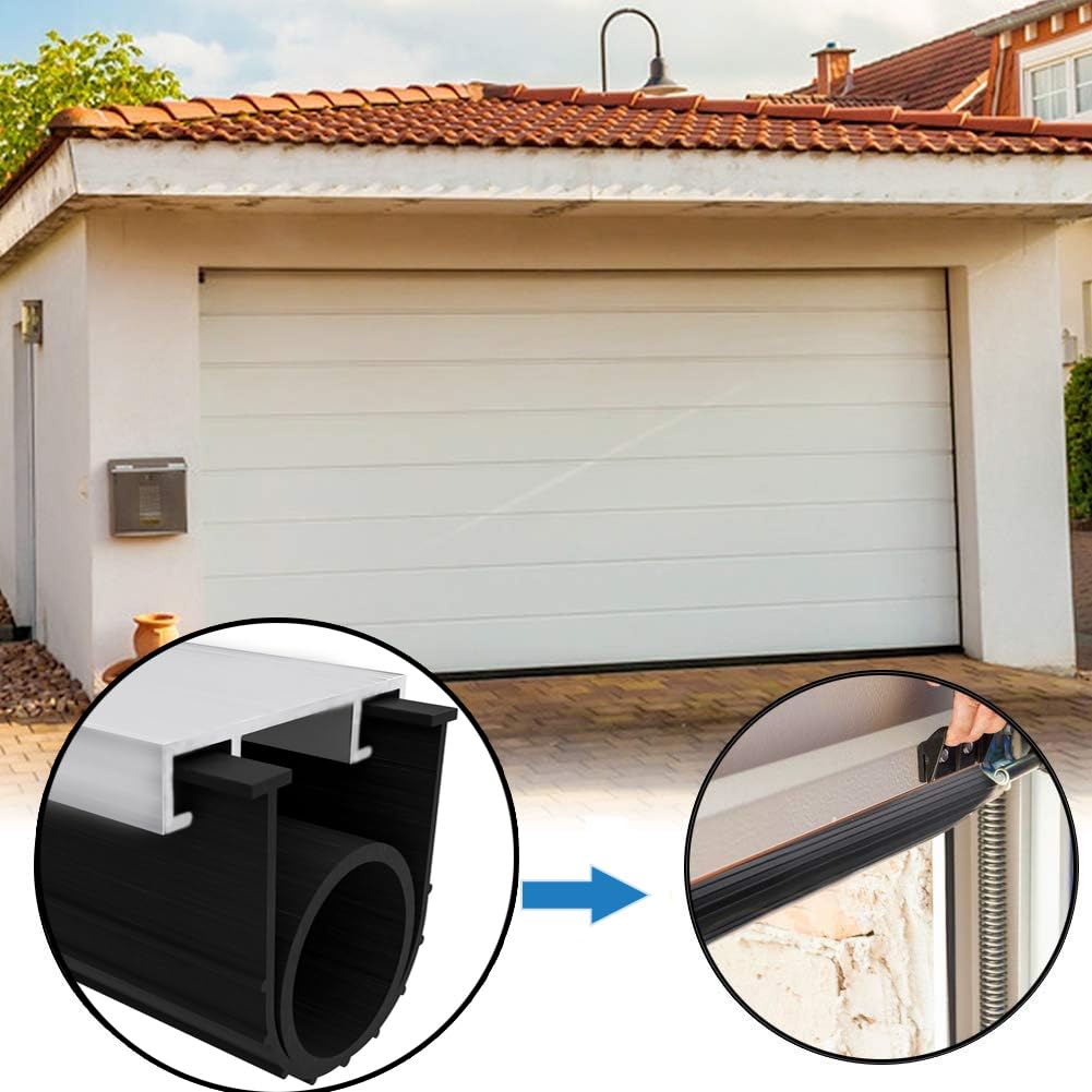 Duzzy Universal Garage Door Seals Kits, Pre-drilled 10 Feet U+O Ring Heavy-Duty Weatherproofing Garage Door Rubber Seals Bottom Pakage with Aluminum Track Retainer Base Kits Duzzy