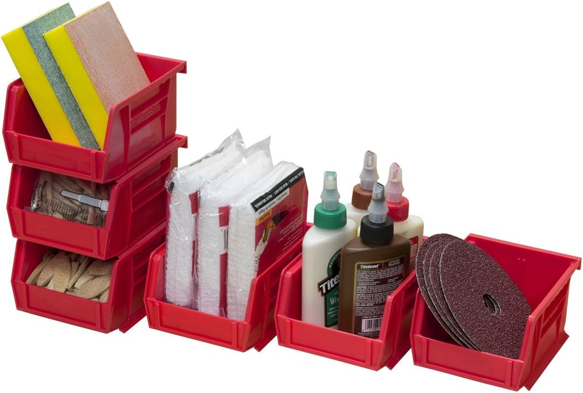 Akro-Mils 30210 AkroBins Plastic Storage Bins, Space-Saving Stackable Bins for Garage, Pantry, Craft Organization, 5-Inch x 4-Inch x 3-Inch, Red, 6-Pack Akro-Mils