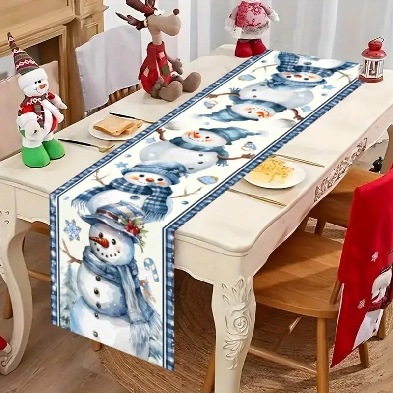 Cute Blue Snowman Table Runner Christmas Tablecloth Linen Holiday Xmas Tablecloths for Kitchen Dining Room Study Room Table 13x72 Inch Generic