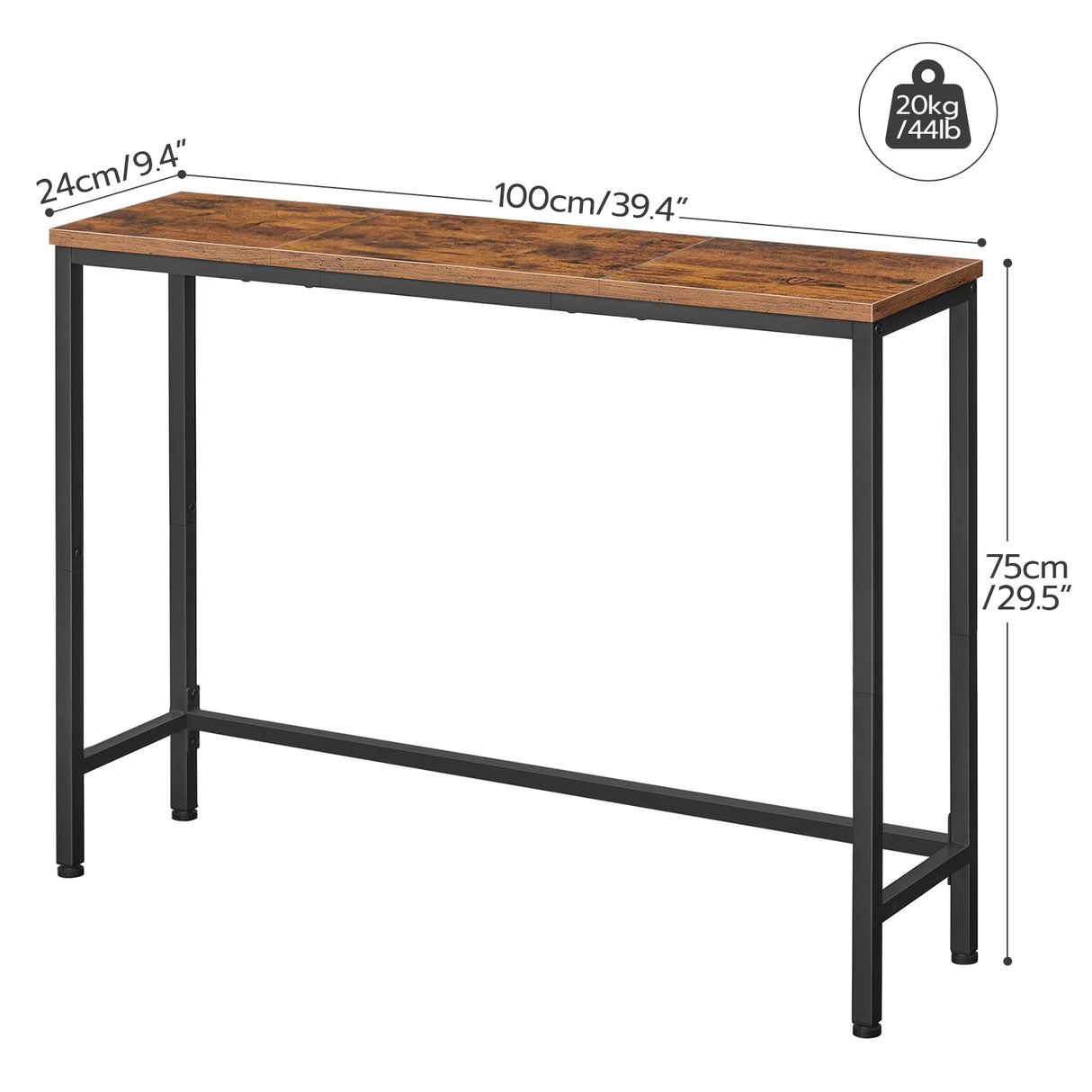 HOOBRO Console Table, Sofa Table with Support Bar, Hallway Entrance Table for Living Room, Entryway, Corridor, Sturdy, Easy Assembly, Wood Look Accent Table, Rustic Brown and Black BF751XG01 HOOBRO