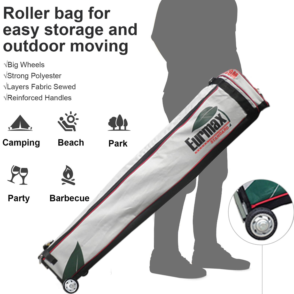 Eurmax USA Standard 10x10ft Patio Pop Up Canopy Tent for Outdoor Events Commercial Instant Canopies with Heavy Duty Roller Bag,Bonus 4 Canopy Sand Bags (White) Eurmax