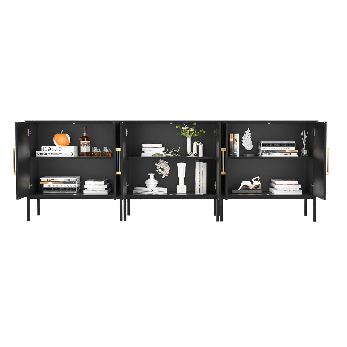LYNSOM TV Stand for 85 Inch TV, Media Entertainment Center Console Table, 3 Cabinets, TV Console Table with Storage Cabinet for Bedroom, Living Room, Entertainment Room (Black) LYNSOM