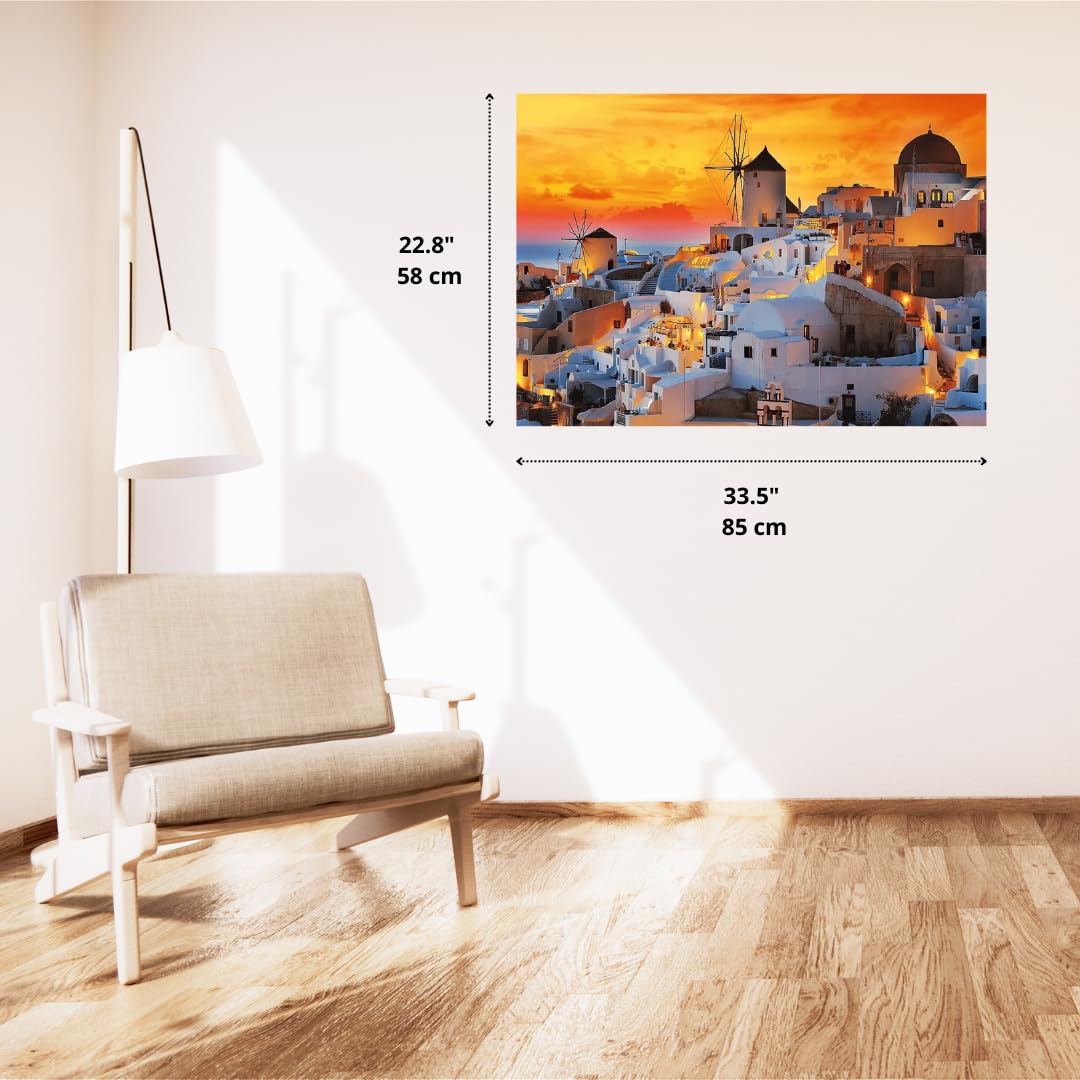 Trefl Romantic Sunset: Oia, Santorini 1500 Piece Jigsaw Puzzle Prime 33"x23" Thick Cardboard, Greece, Sunset, Vacation, Creative Entertainment for Adults and Children from 12 Years Old Trefl