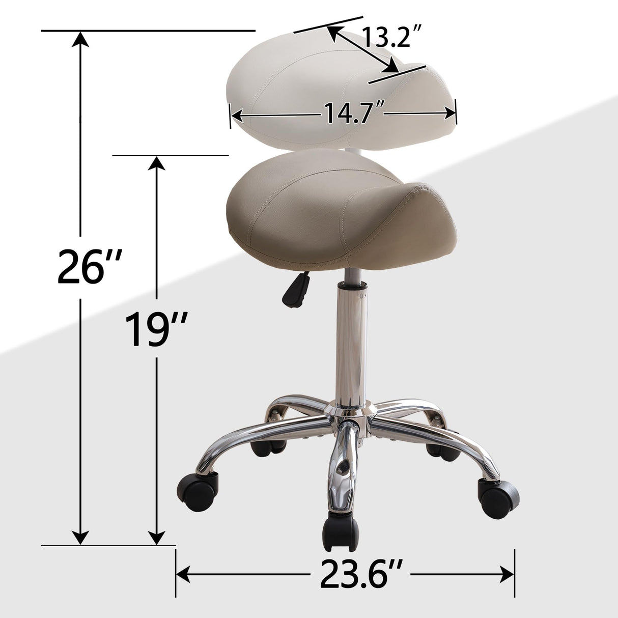 FIRAVOE Saddle Stool, Swivel Saddle Stool with Wheels, Adjustable Rolling Stool 18"-26", Faux Leather Rolling Stool for Salon, Massage, Clinic, Lab, Office (Light Grey, 1PCS (18"-26")) FIRAVOE