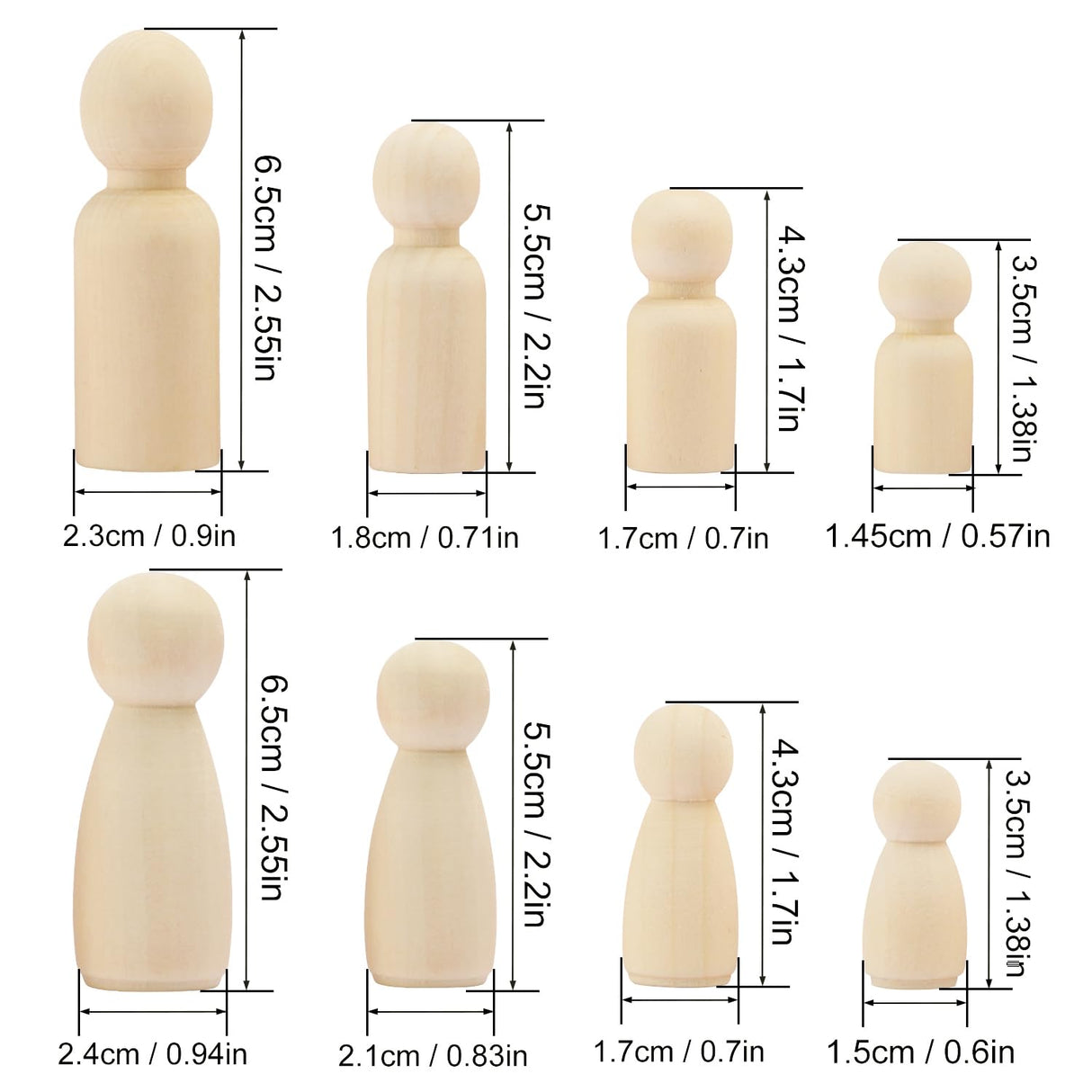 150 Pieces Wooden Peg Doll, Unfinished Wooden Peg Dolls in Different Shapes and Sizes, Perfect for DIY Art and Craft, Painting, Table Setting by GNIEMCKIN GNIEMCKIN