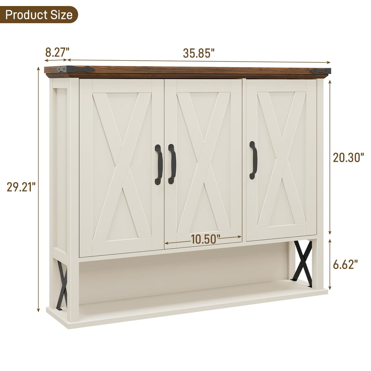 Halitaa Bathroom Wall Cabinet, Farmhouse Medicine Cabinet with Adjustable Wood Shelf & 3 Doors, Over The Toilet Storage Cabinet for Wall Mounted for Bathroom Laundry Room Kitchen, White and Brown Halitaa