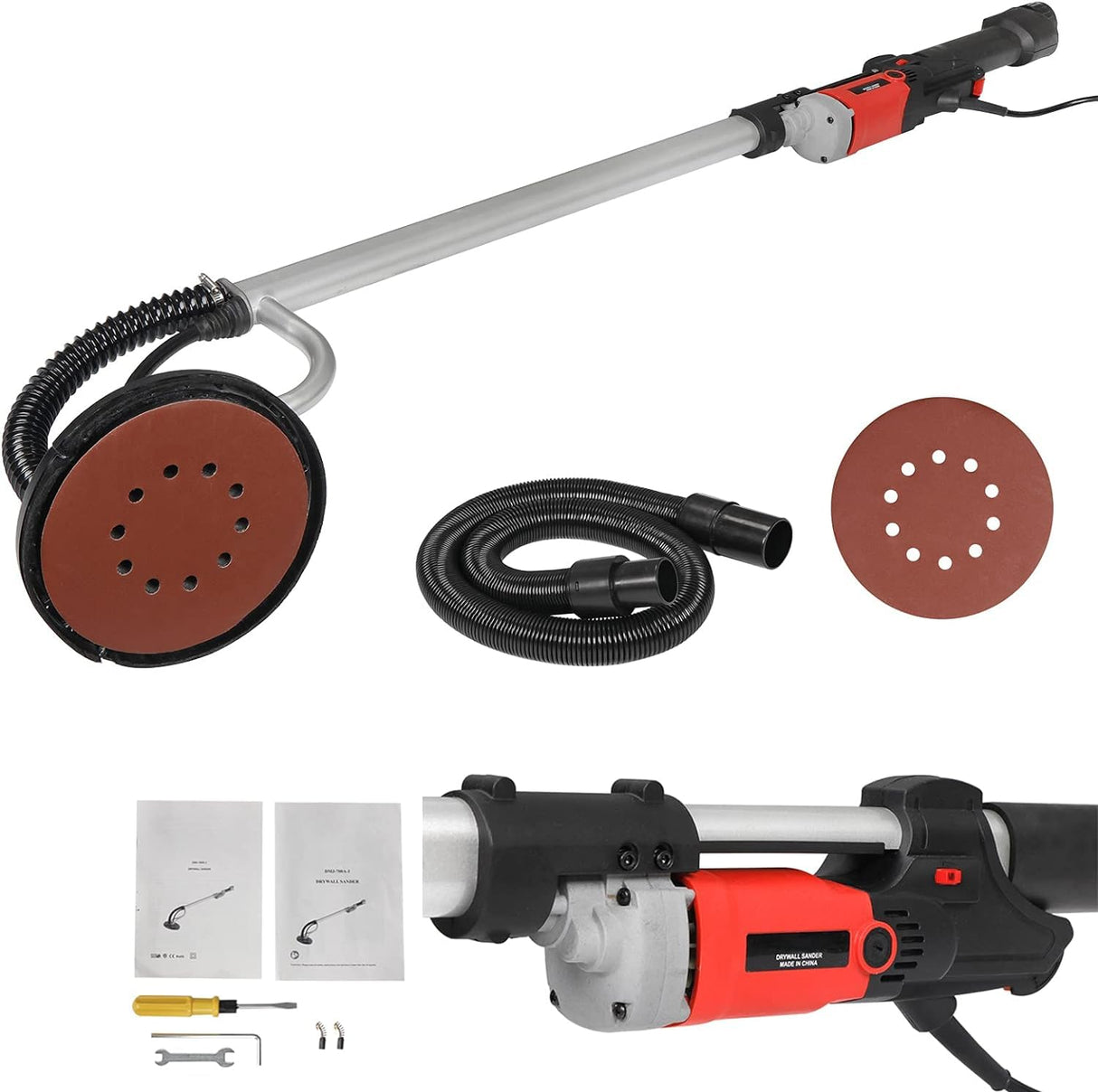 Saicool 800W Electric Drywall Sander, Commercial 6 Adjustable Variable Speed(1000-2000RPM) Disc Sander w/6 Sanding Pads,Foldable & Extendable Handle Saicool