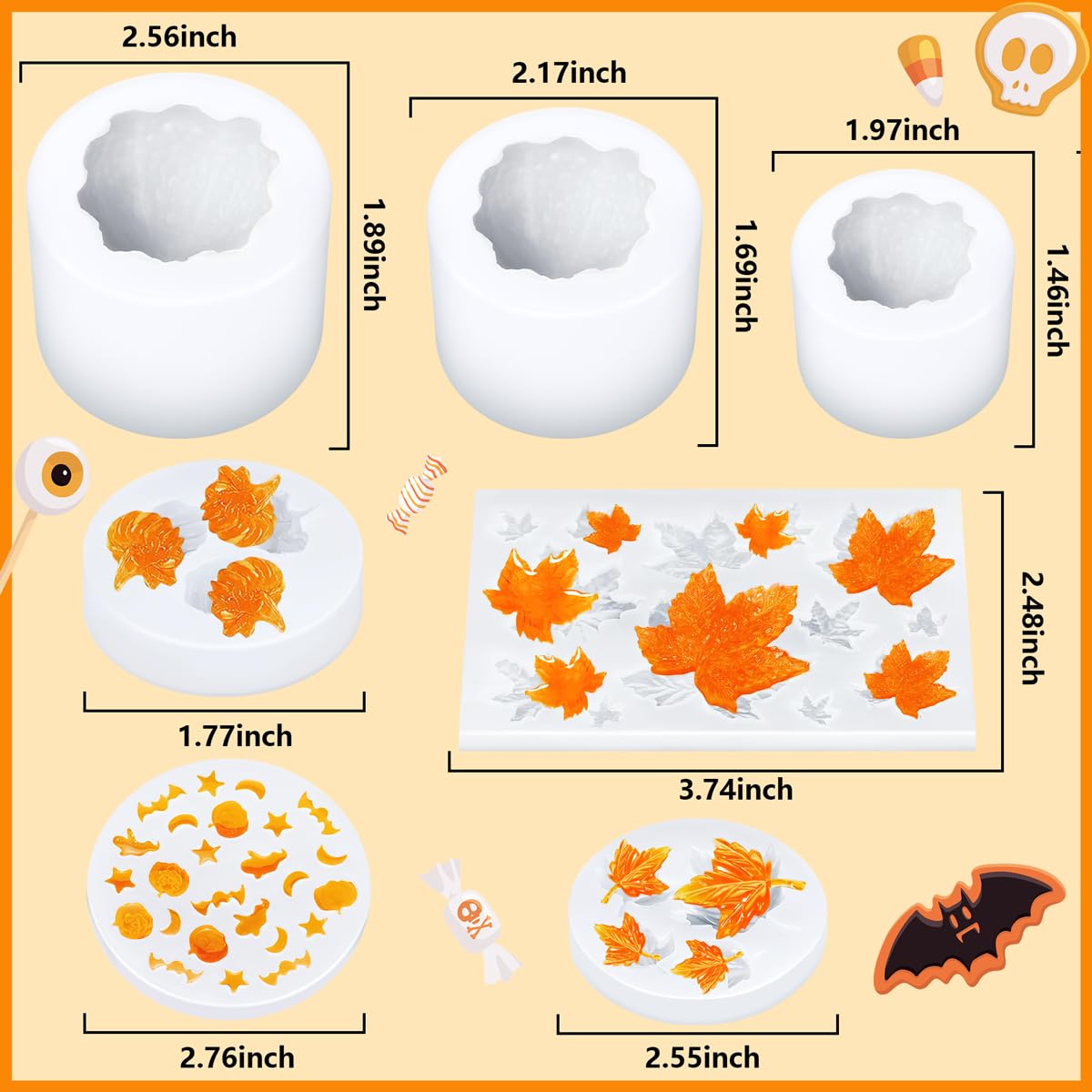 7 Pieces 3D Pumpkin Candle Silicone Molds Halloween Resin Molds Thanksgiving Candle Epoxy Maple Molds for Fall DIY Chocolate, Clay, Soap, Butter Crafting Making Generic