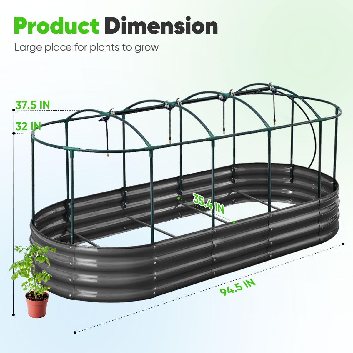 Quictent Galvanized Raised Garden Bed Kit with Self Watering System and Mesh Cover, Large Oval Metal Outdoor Planter Garden Boxes for Vegetables Herbs Flowers, 8x3x1Ft Quictent