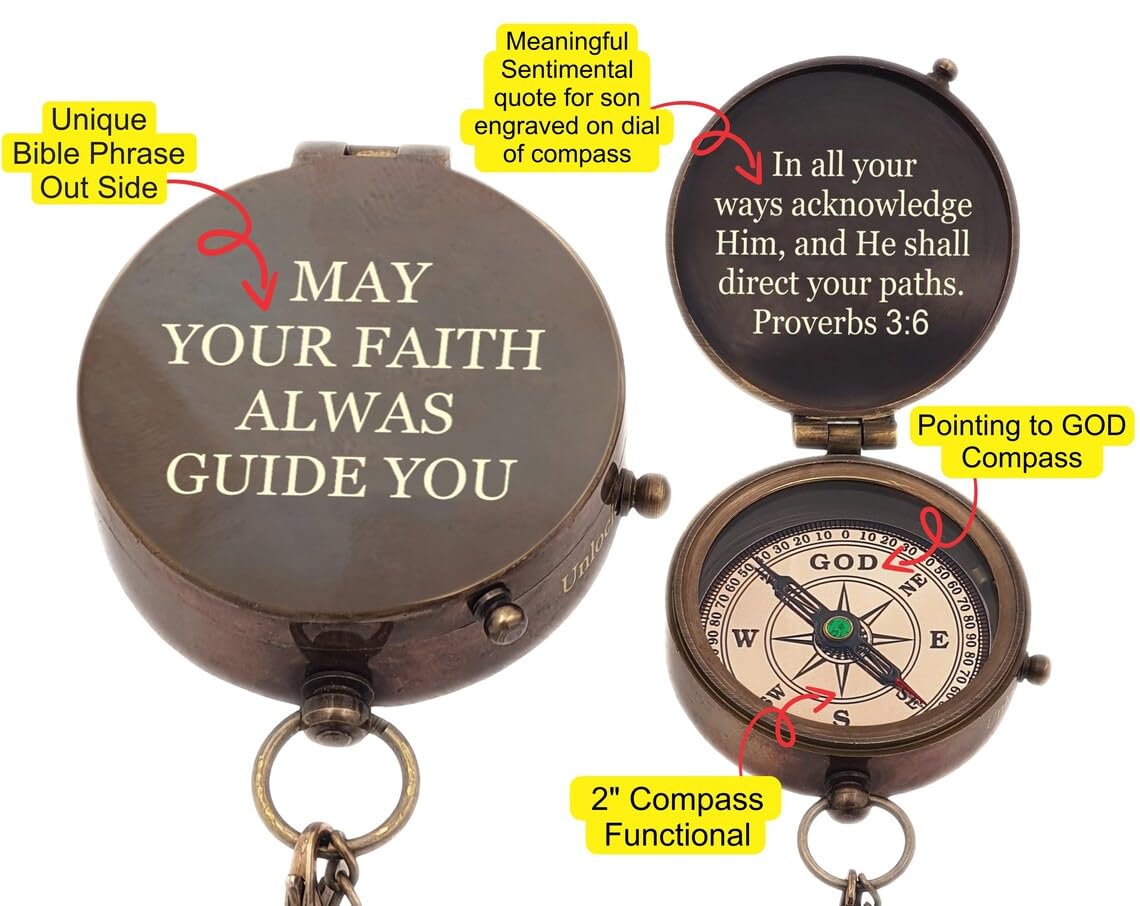 Personalized Compass, Custom Engraved Handmade Working Compass, Gifts for Men for Anniversary Fathers Day Christmas Birthday Valentines Day and Graduation Baptism Royalmart